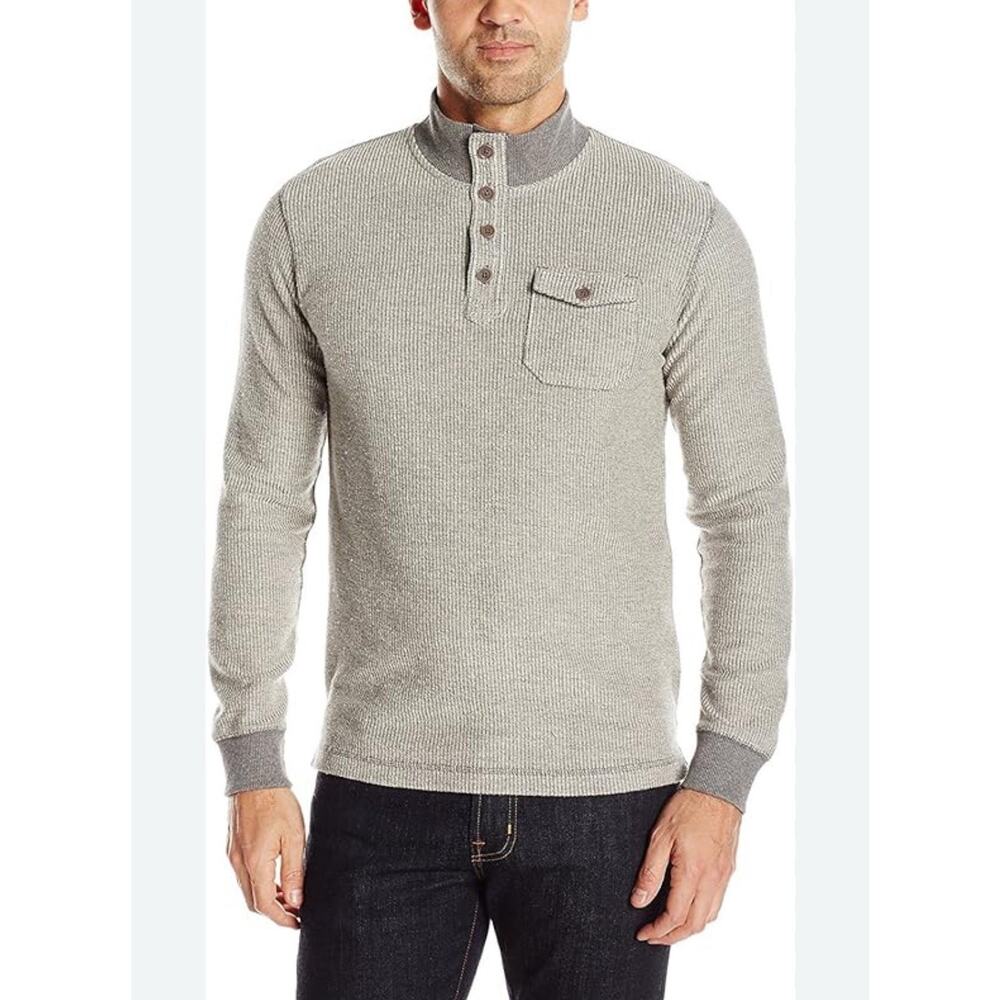 Lucky Brand Men's Sweater 1/4 Zip Thermal Mock Neck Pullover Gray Size XL